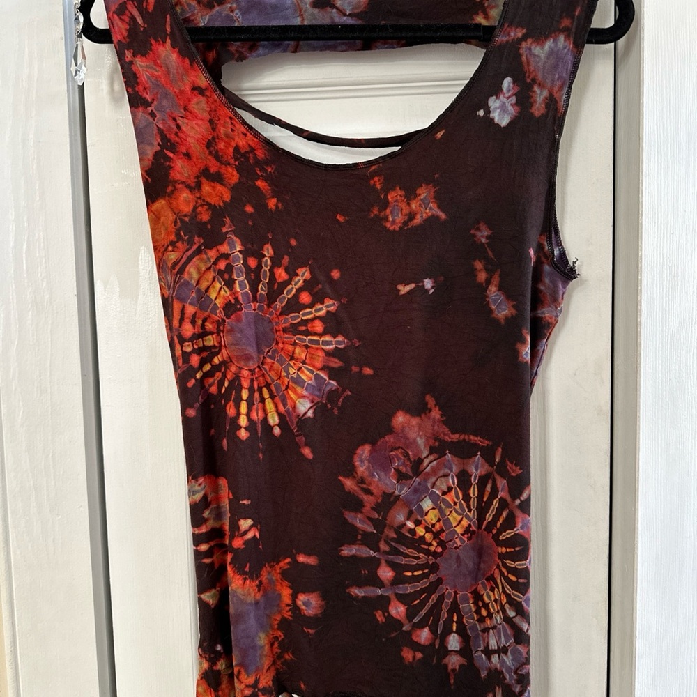 Eclectico Bohemian goth rayon tie dye tank O\S